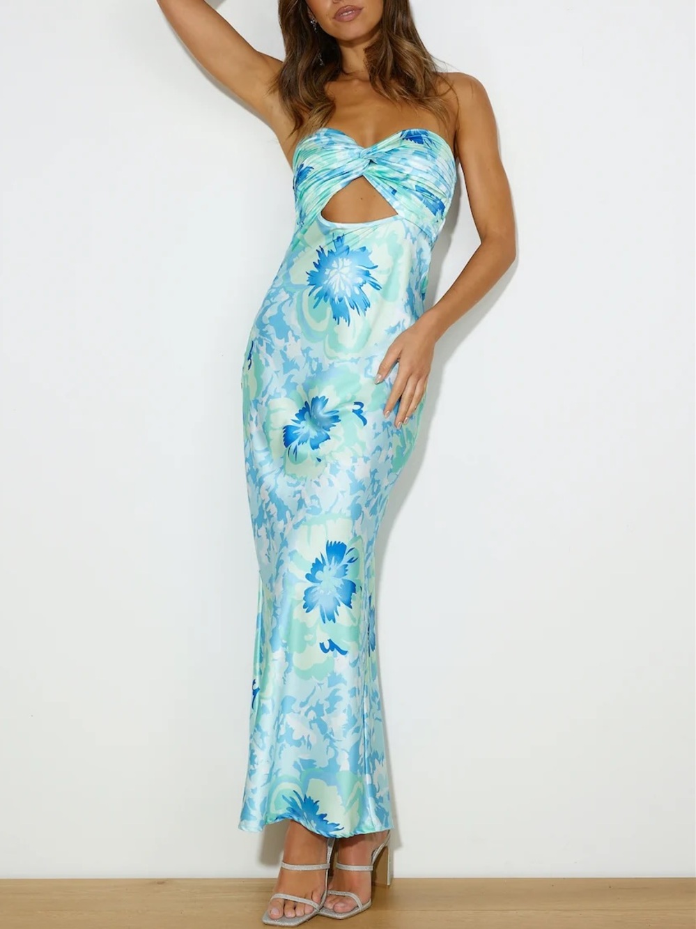 HELLO MOLLY Own The Style Satin Maxi Dress in Blue